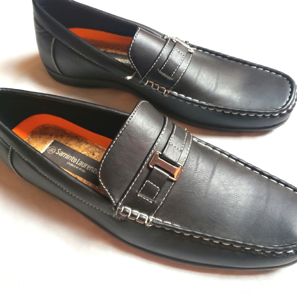Mens Saminto Laurenzini black square toe cork sole slip on loafers size 9.5